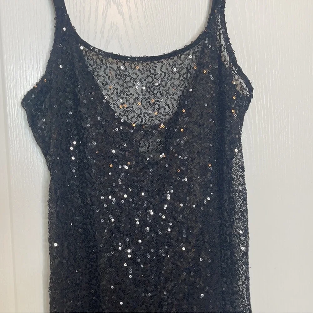 Free People Intimately Free Sexy Sheer Sequined Slip Dress Black. Size Large